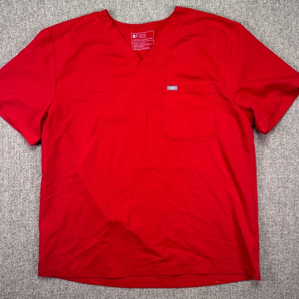 FIGS Men's Leon‎ Three-Pocket Scrub Top XXL Red FM1500 Technical Stretch EUC